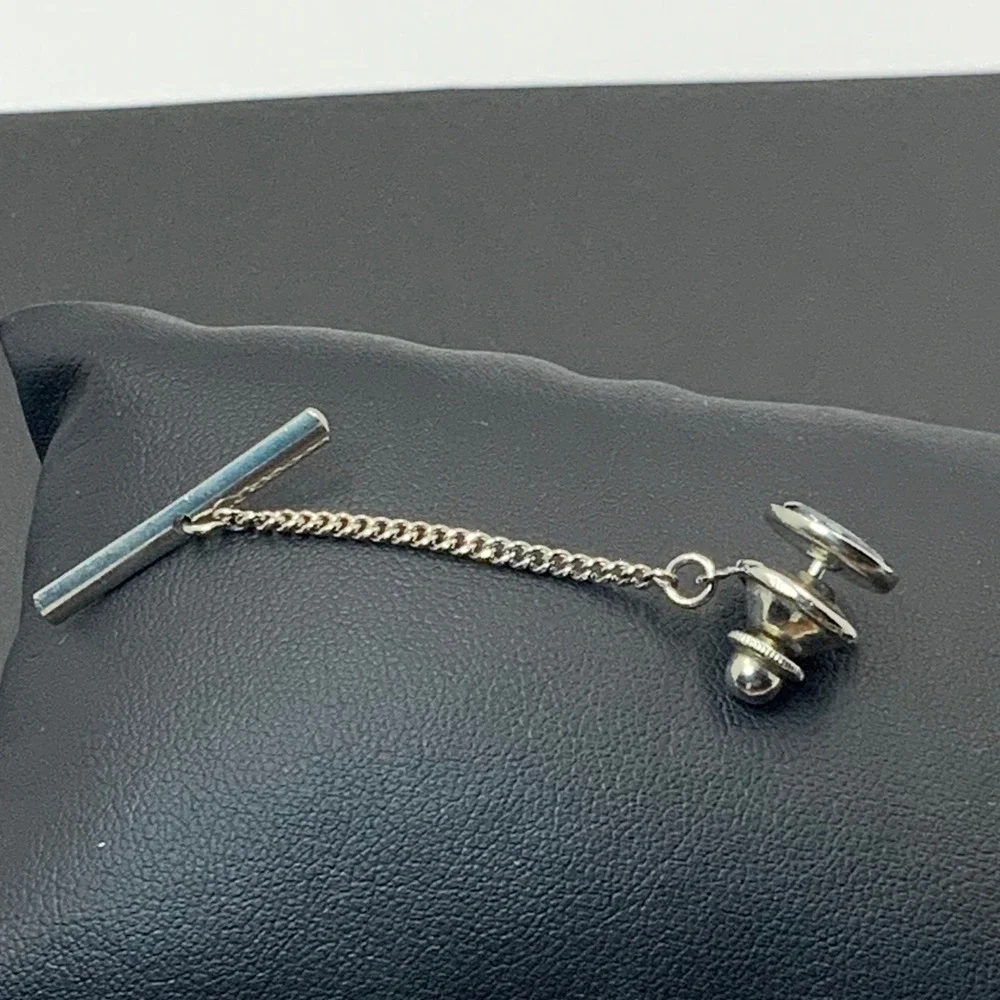 Vintage Silver Tone Roman Centurion Tie Tack with Chain and T-Bar Stay